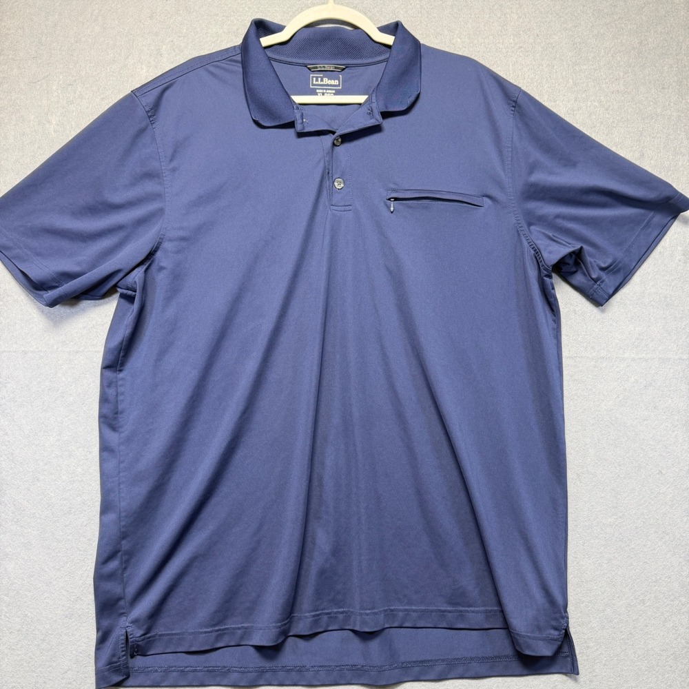 LL Bean Men's XL‎ REG Navy Blue Golf Polo Shirt with Zipper Pocket